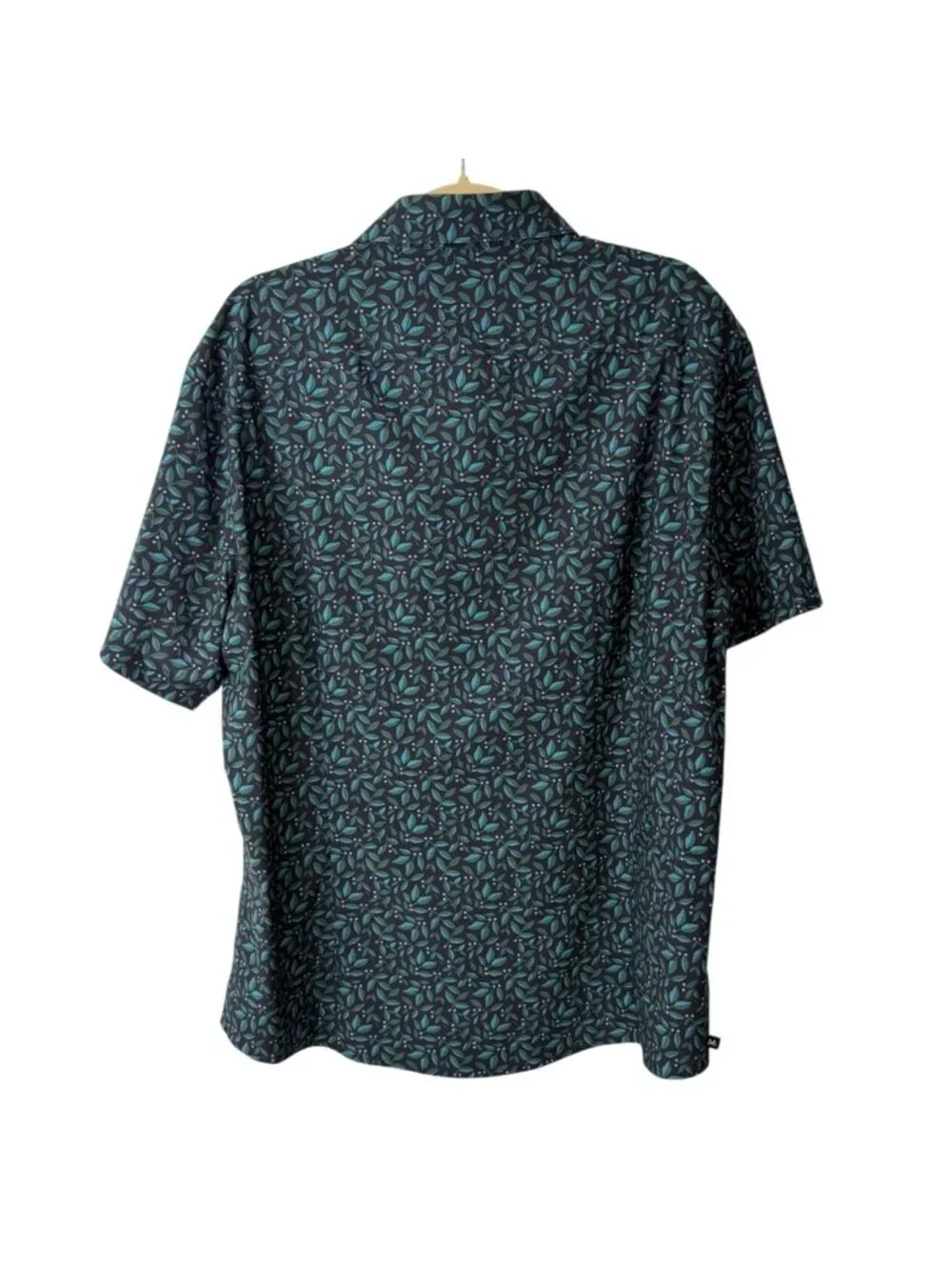 Mizzen+Main Mens XL Shirt Leeward Trim Fit Short Sleeve Button-Up Navy Foliage - Picture 2 of 6